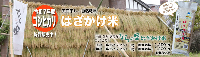 循環型農業で安全・安心な米作り 新潟県特別栽培米コシヒカリ【ならの里】はざかけ米
